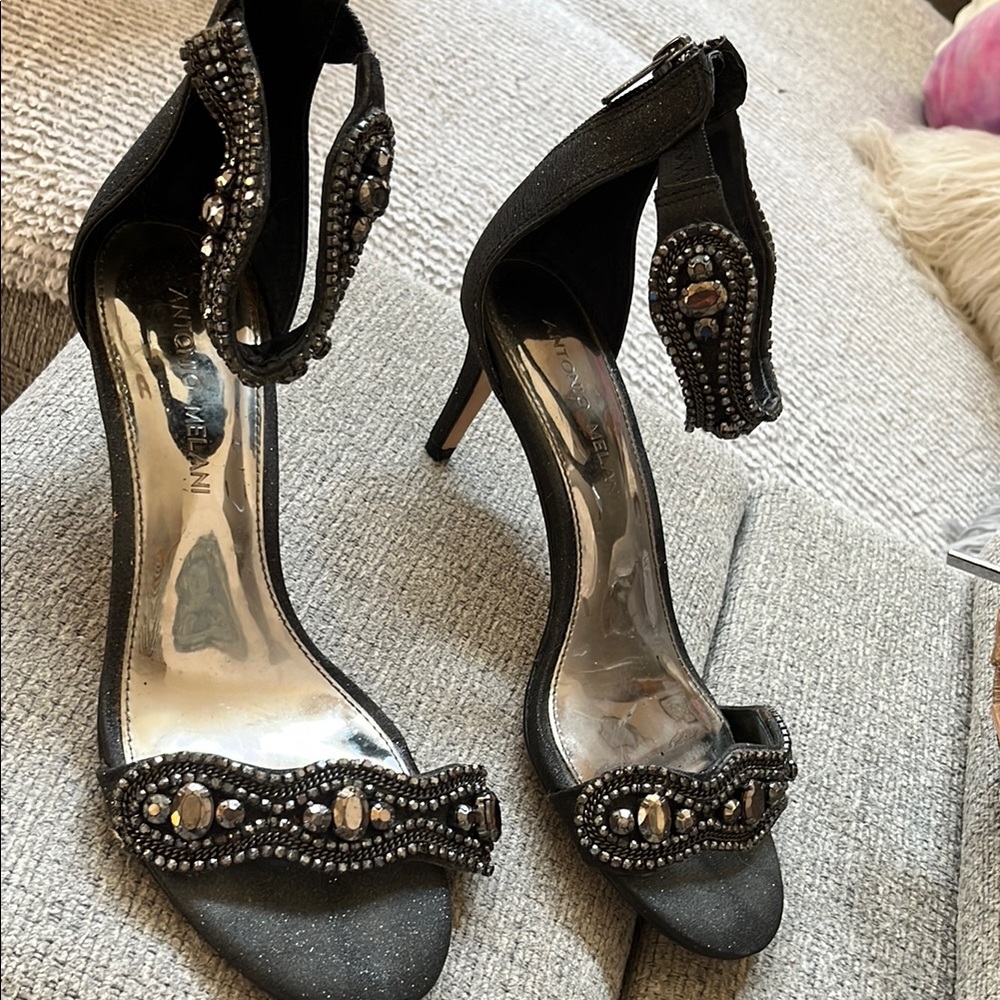 ANTONIO MELANI Black Rhinestone Heels